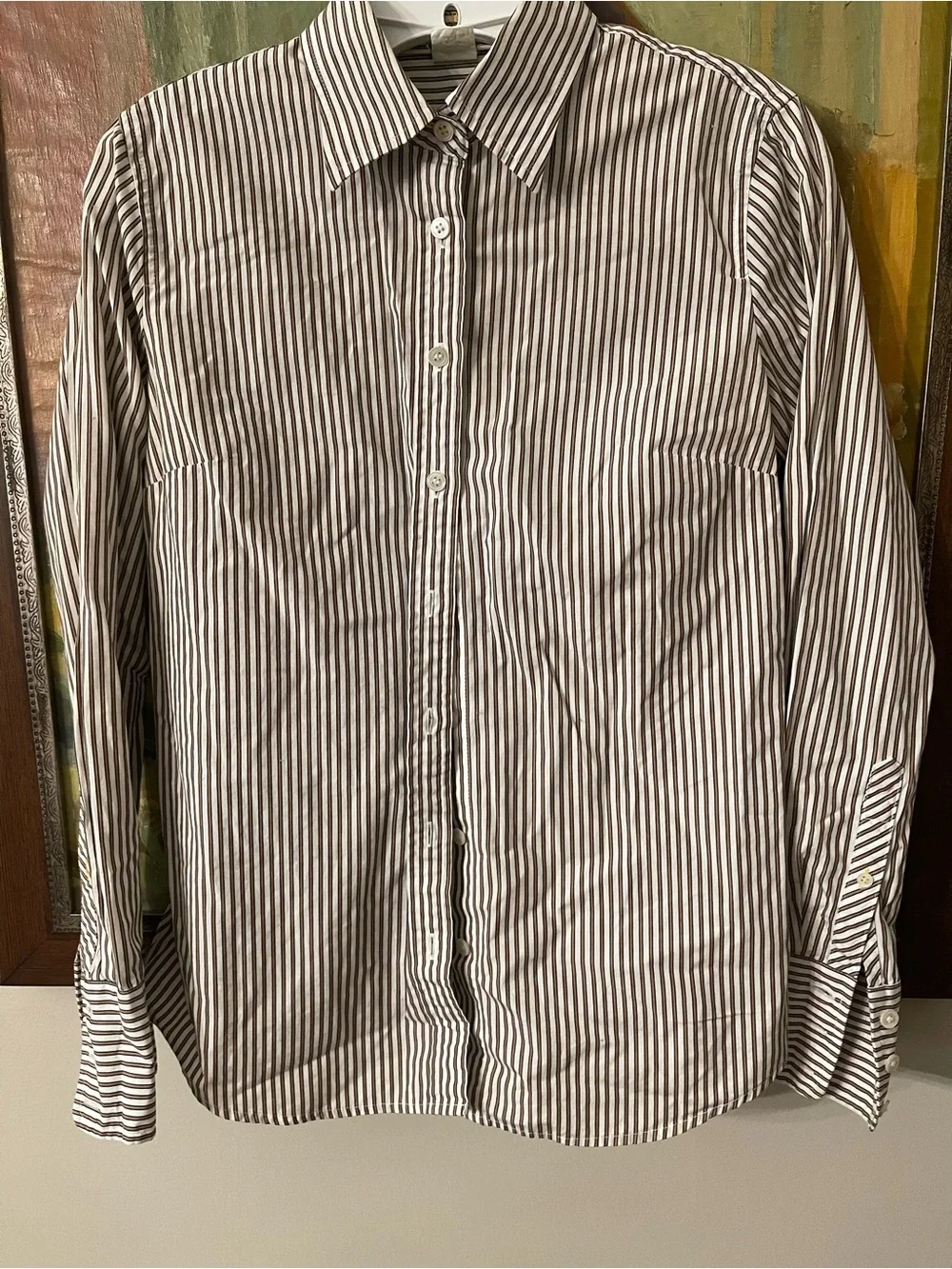 J. Crew Brown & White Vertical Stripe Button-Down Shirt